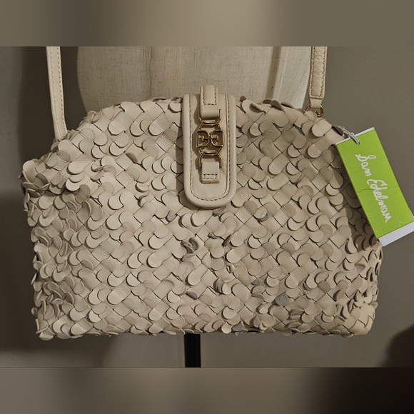 NWT Sam Edelman Bianka Woven Frame Clutch/Crossbody: Ivory/Gold - Picture 1 of 10